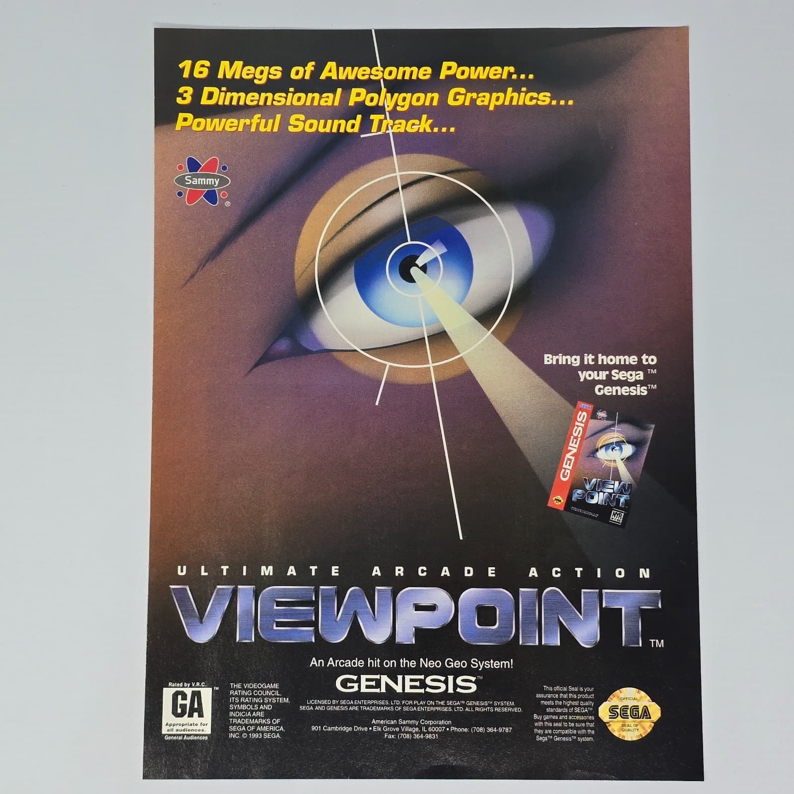 Viewpoint Ultimate Arcade Action Sega Genesis Powerful Print Ad/Poster