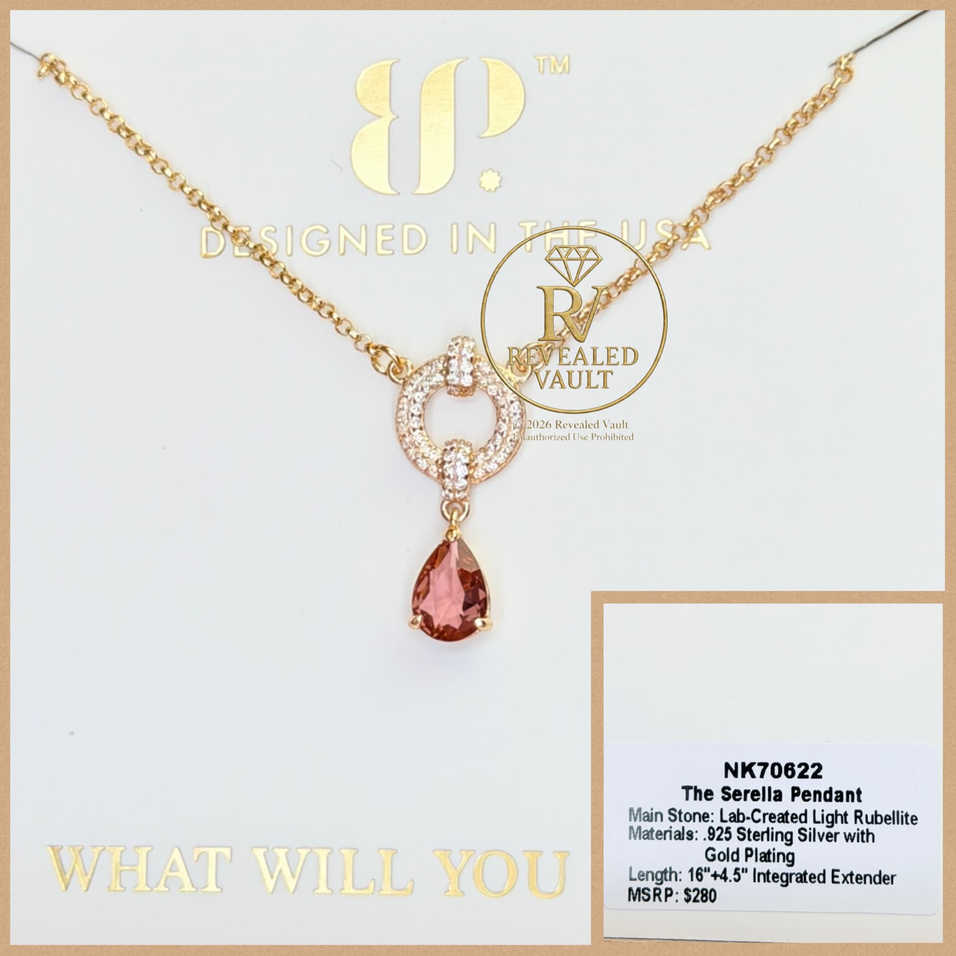 Bomb Party The Serella Pendant Sterling Club Vermeil Light Rubellite