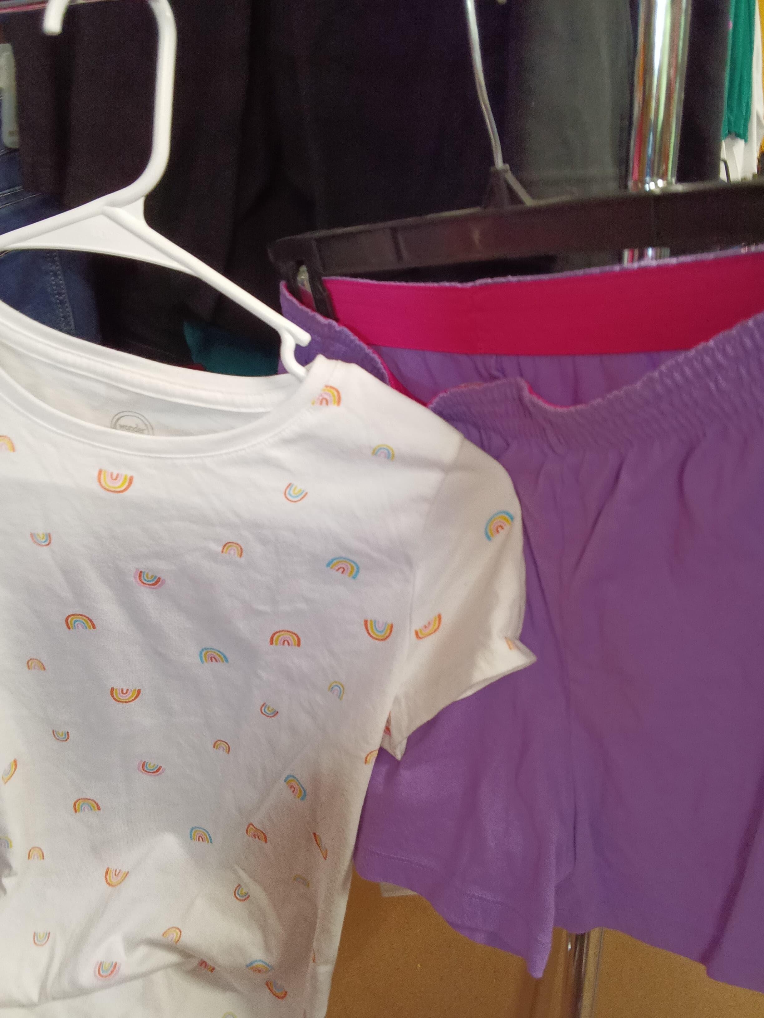 Wonder Nation Girls' Rainbow T-Shirt and Purple Shorts Set (10-12) - Thumbnail 6