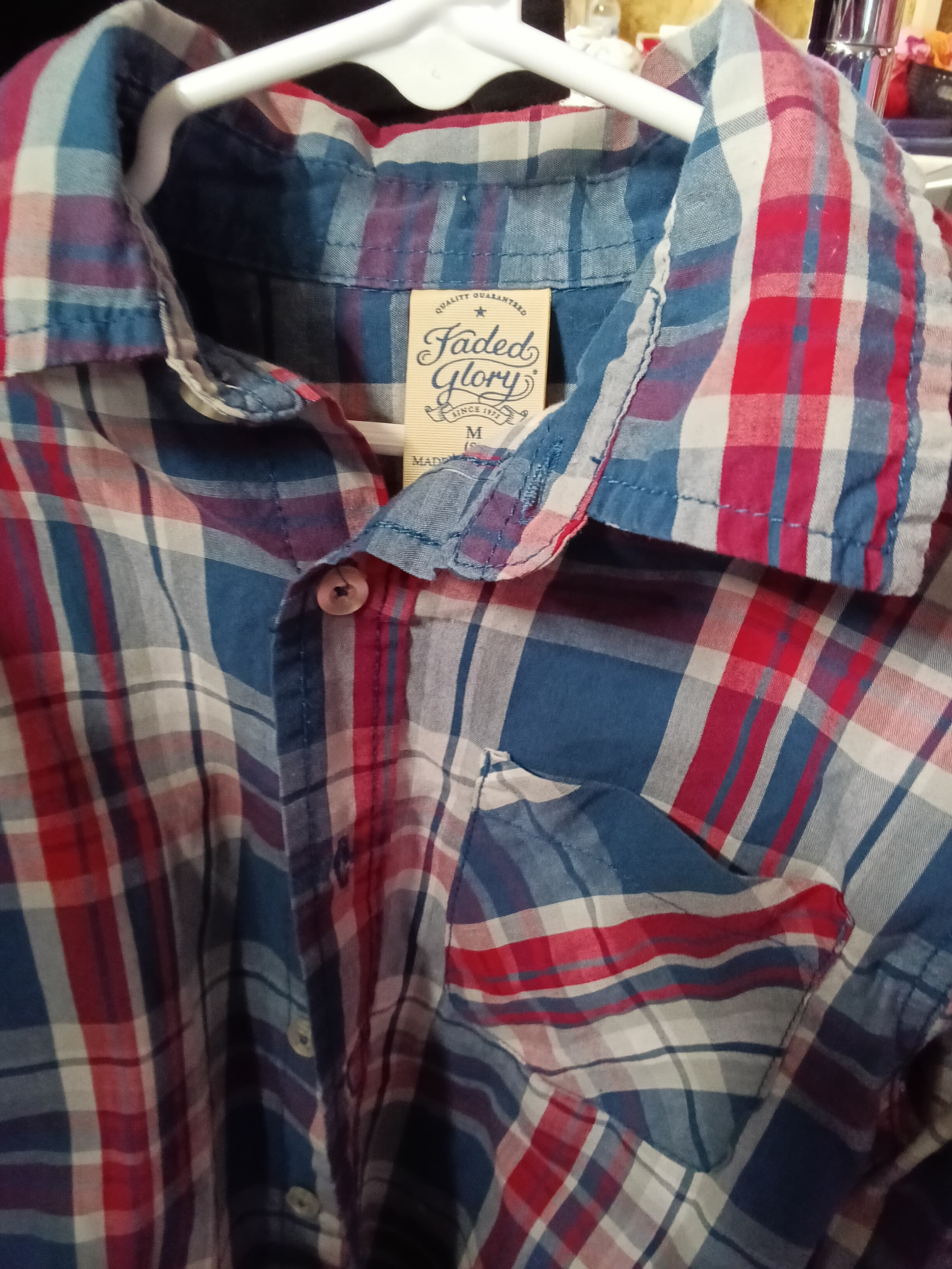 Faded Glory Plaid Button-Up Shirt Medium - Thumbnail 2