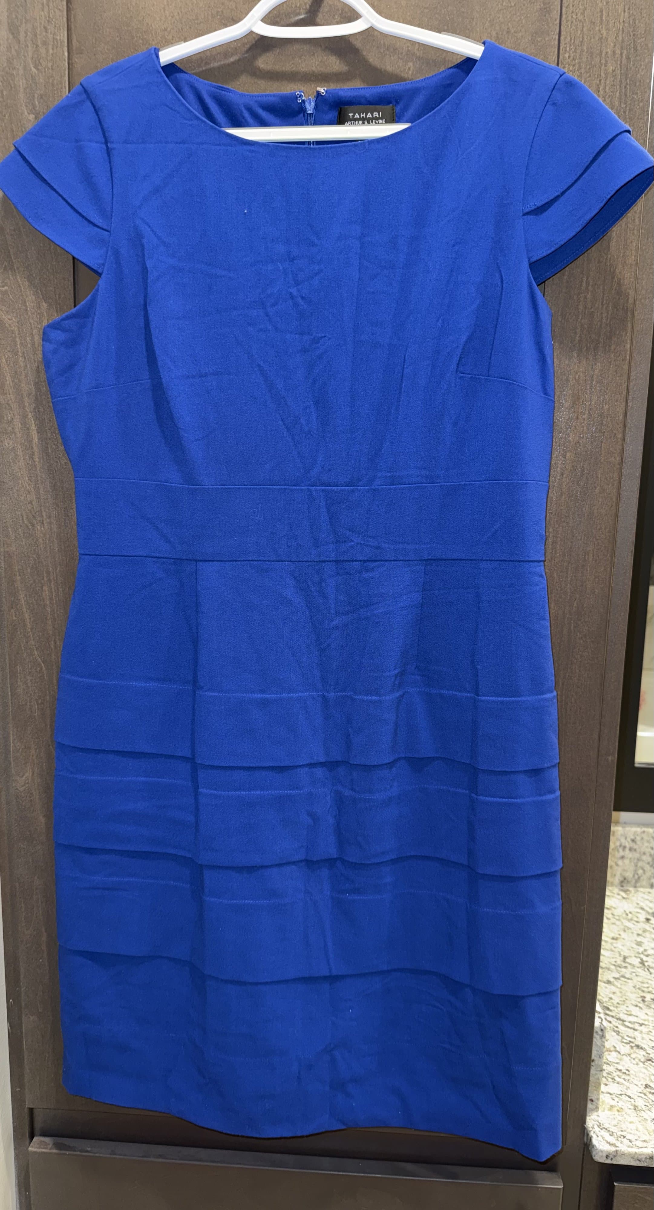 Tahari Blue Cap Sleeve Sheath Dress