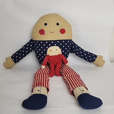 Handmade Plush Sitter Doll American Patriotic Humpty Dumpty 24" & Mini Vintage