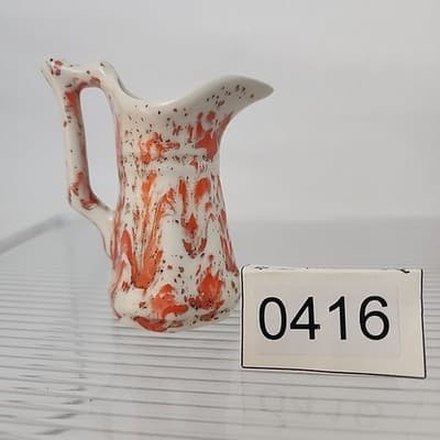 Vintage Orange Spongeware Mini Pitcher Creamer Marked "VT" 3.5” Cottagecore
