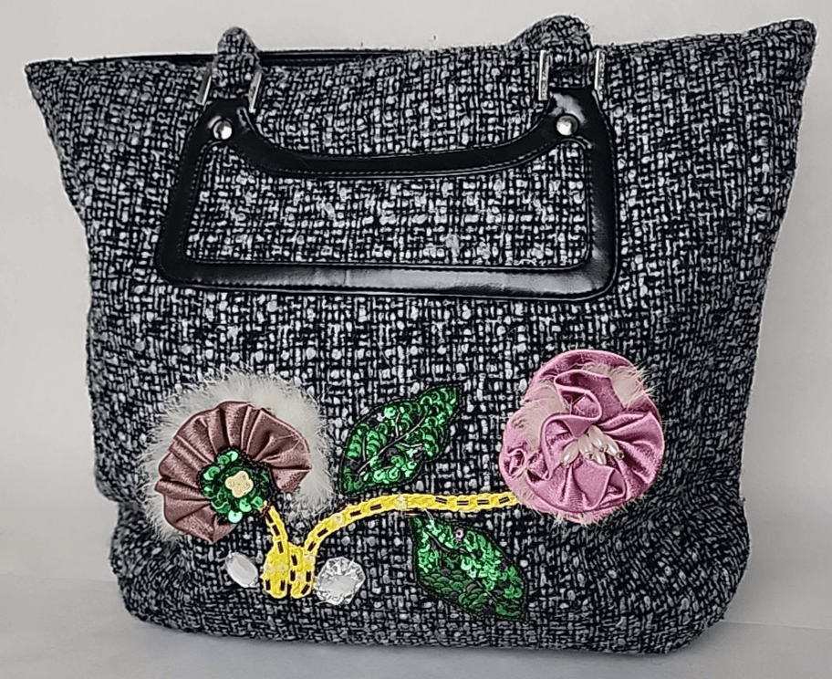 Tweed Tote Feathers Beads Sequence Gems Black Trim 2006
