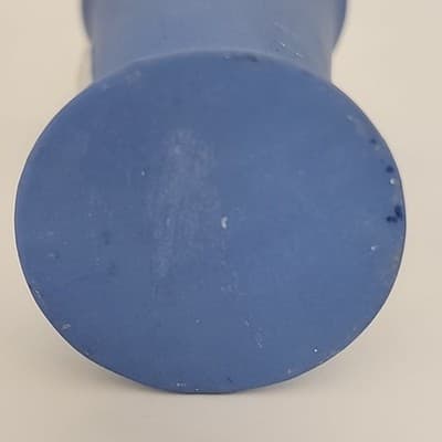 German Jasperware Mini Bud Blue Vase 3.25" Vintage woman holding harp relief - Thumbnail 7