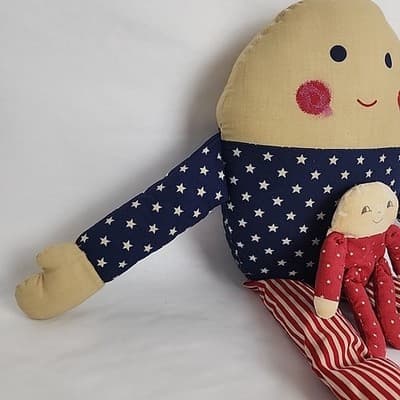 Handmade Plush Sitter Doll American Patriotic Humpty Dumpty 24" & Mini Vintage - Thumbnail 2