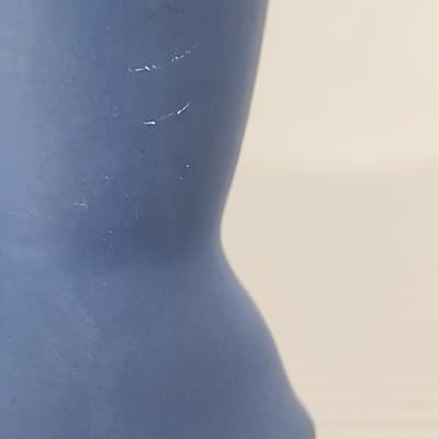 German Jasperware Mini Bud Blue Vase 3.25" Vintage woman holding harp relief - Thumbnail 8