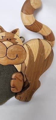 Wooden Cat Push Pin Wall Decor 2005 Vintage Signed JL - Thumbnail 8