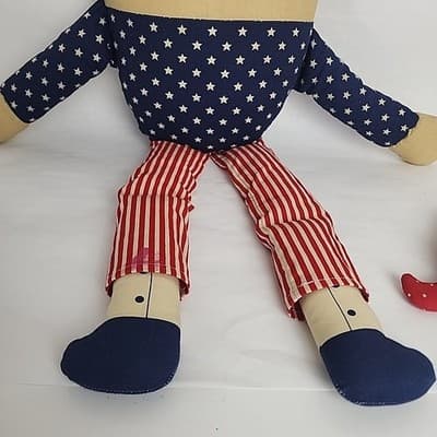 Handmade Plush Sitter Doll American Patriotic Humpty Dumpty 24" & Mini Vintage - Thumbnail 3