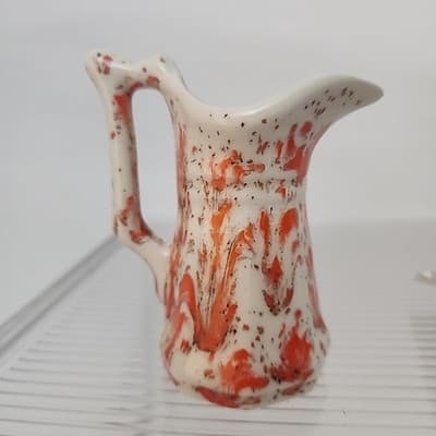 Vintage Orange Spongeware Mini Pitcher Creamer Marked "VT" 3.5” Cottagecore - Thumbnail 4