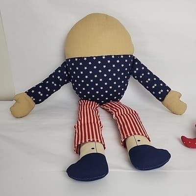 Handmade Plush Sitter Doll American Patriotic Humpty Dumpty 24" & Mini Vintage - Thumbnail 7