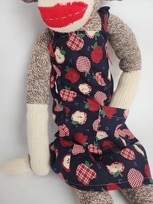 Vintage 1998 Sock Monkey second smile on butt Apple apron Hat 24" - Thumbnail 3