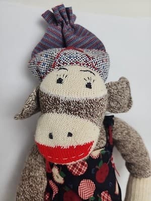 Vintage 1998 Sock Monkey second smile on butt Apple apron Hat 24" - Thumbnail 2
