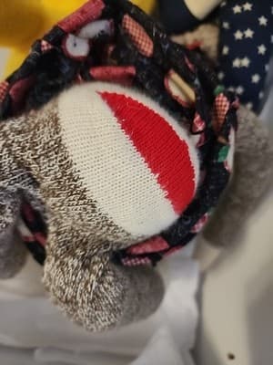 Vintage 1998 Sock Monkey second smile on butt Apple apron Hat 24" - Thumbnail 16