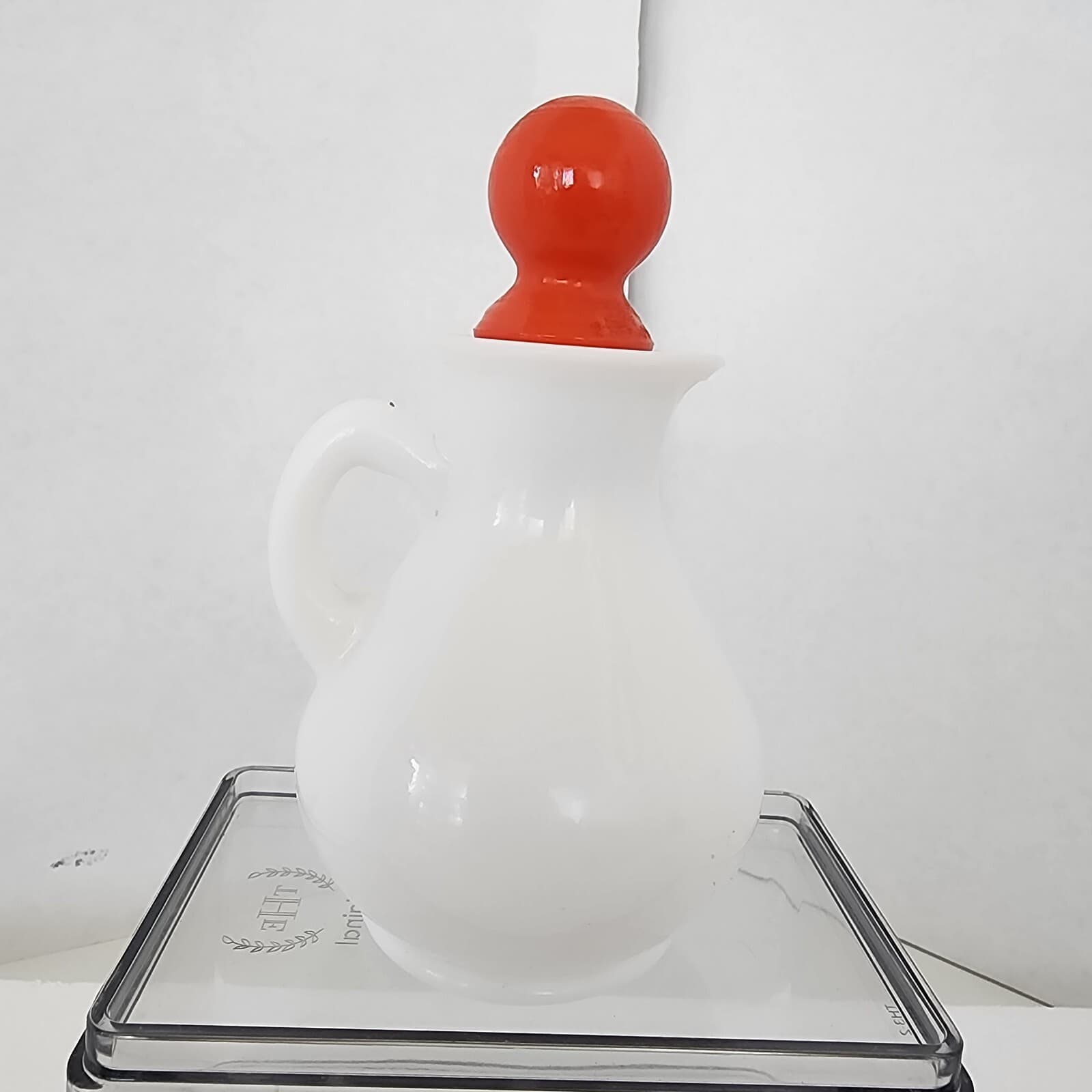 Retro White Milk Glass Strawberry Oil Vinegar Vintage Small Cruets 5.5" w/cork - Thumbnail 9