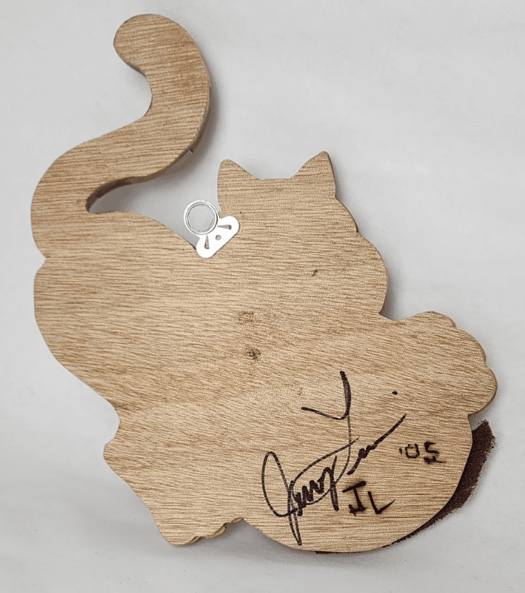 Wooden Cat Push Pin Wall Decor 2005 Vintage Signed JL - Thumbnail 2