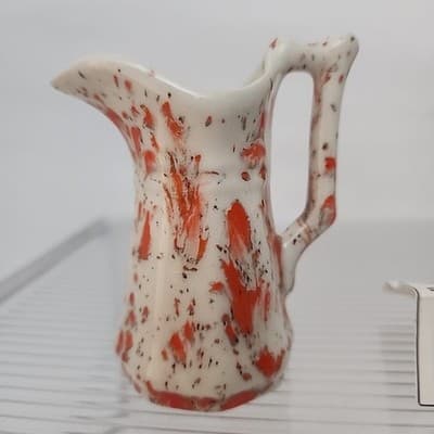 Vintage Orange Spongeware Mini Pitcher Creamer Marked "VT" 3.5” Cottagecore - Thumbnail 2