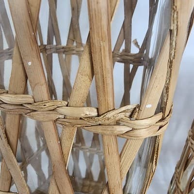 Lidded Seagrass Glass Wicker Boho Retro Square Storage Jar Vintage Set of 4 - Thumbnail 10