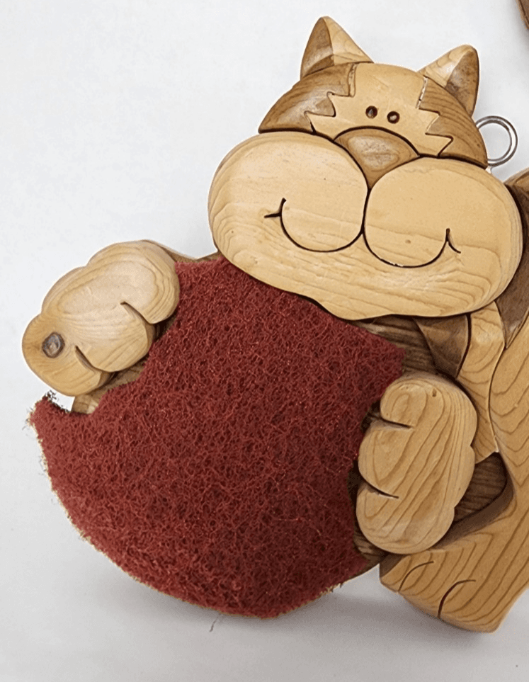 Wooden Cat Push Pin Wall Decor 2005 Vintage Signed JL - Thumbnail 5