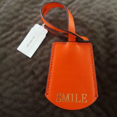Orange SMILE Mirror by J. CREW Pocketbook Charm Tags Gold Lettering