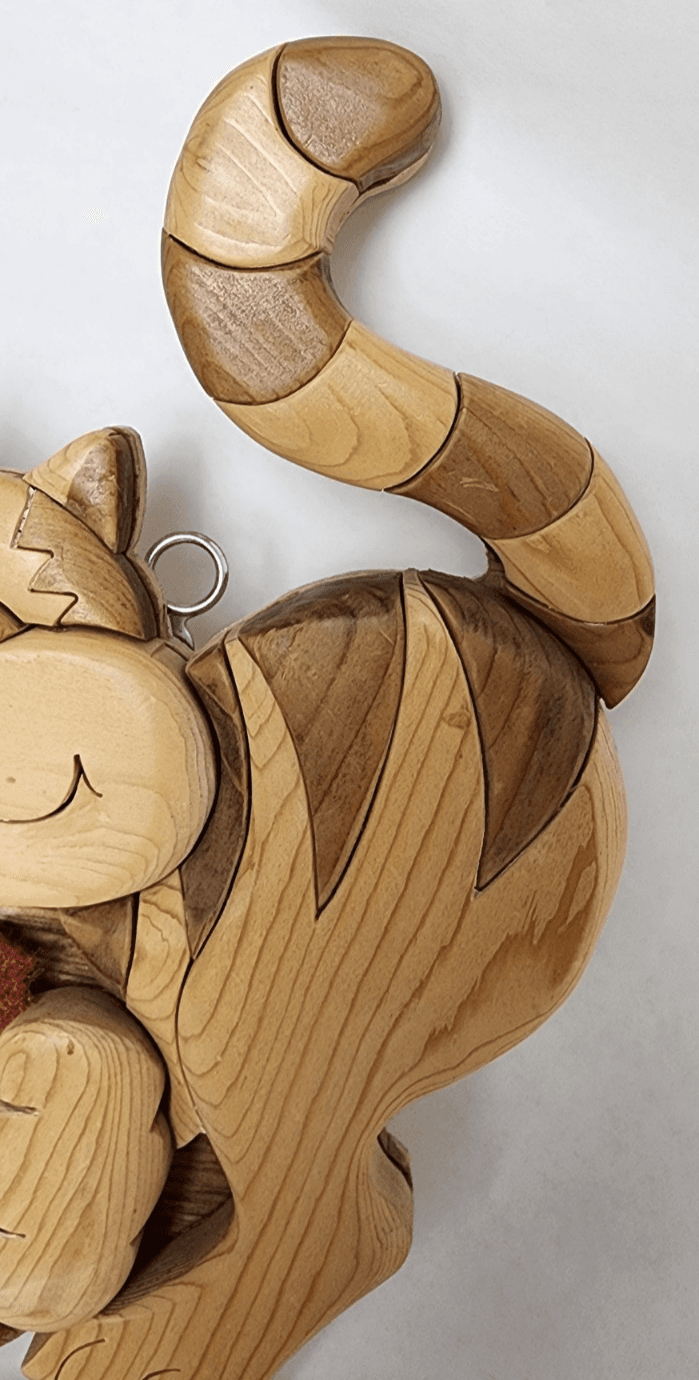 Wooden Cat Push Pin Wall Decor 2005 Vintage Signed JL - Thumbnail 3