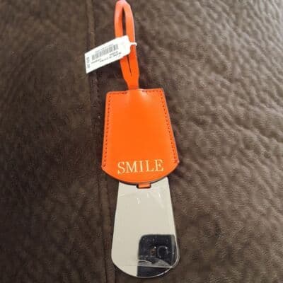 Orange SMILE Mirror by J. CREW Pocketbook Charm Tags Gold Lettering - Thumbnail 2