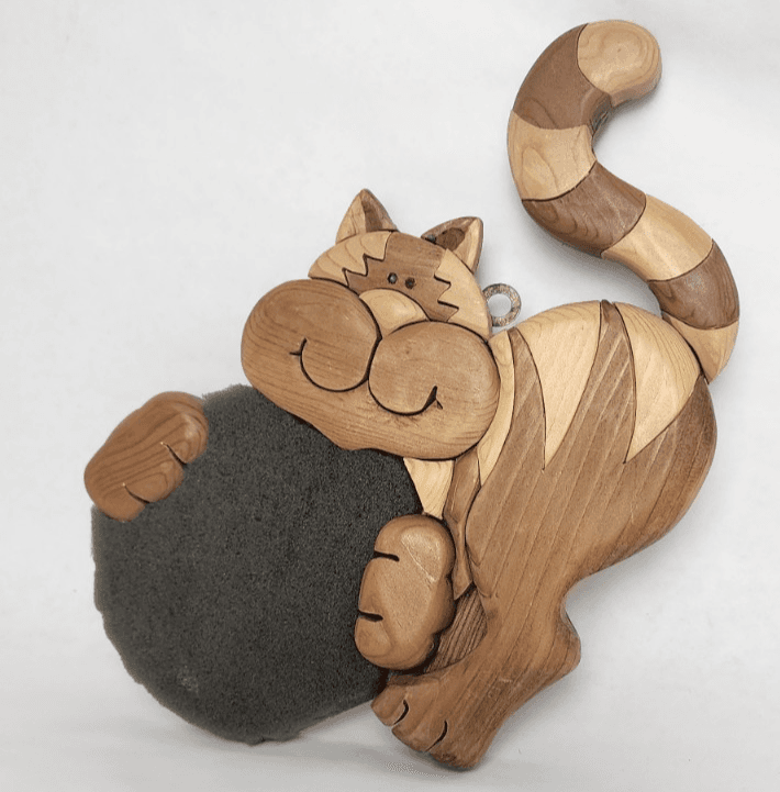 Wooden Cat Push Pin Wall Decor 2005 Vintage Signed JL - Thumbnail 12