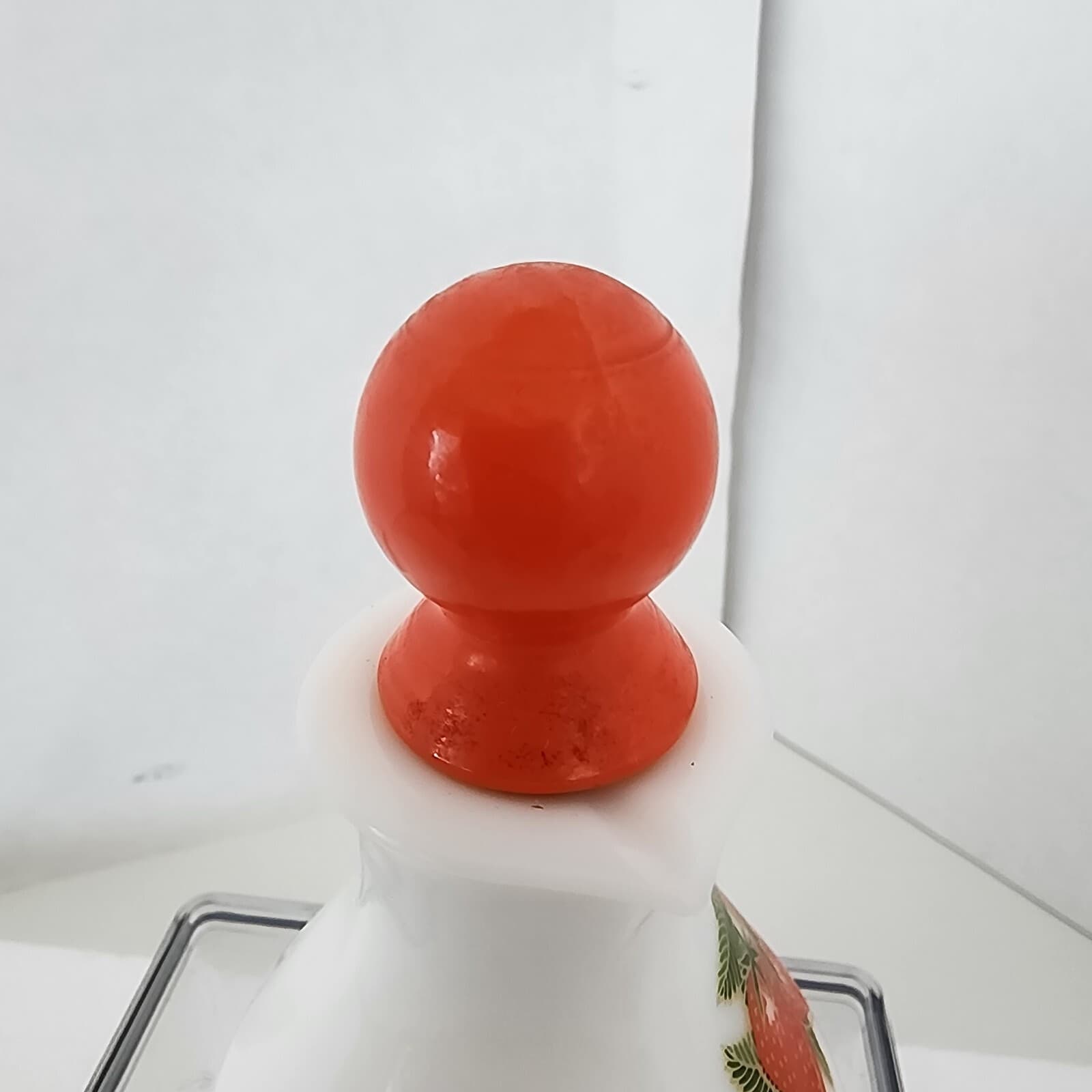 Retro White Milk Glass Strawberry Oil Vinegar Vintage Small Cruets 5.5" w/cork - Thumbnail 8