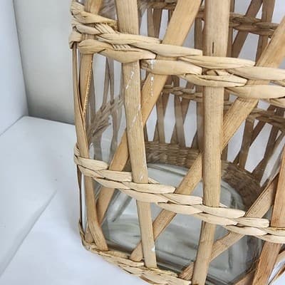 Lidded Seagrass Glass Wicker Boho Retro Square Storage Jar Vintage Set of 4 - Thumbnail 11
