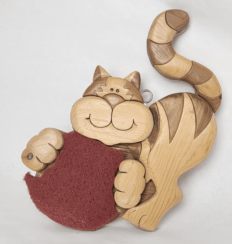 Wooden Cat Push Pin Wall Decor 2005 Vintage Signed JL - Thumbnail 6