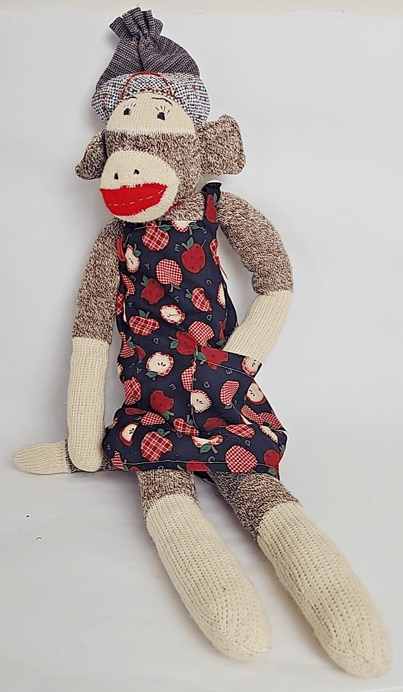 Vintage 1998 Sock Monkey second smile on butt Apple apron Hat 24"