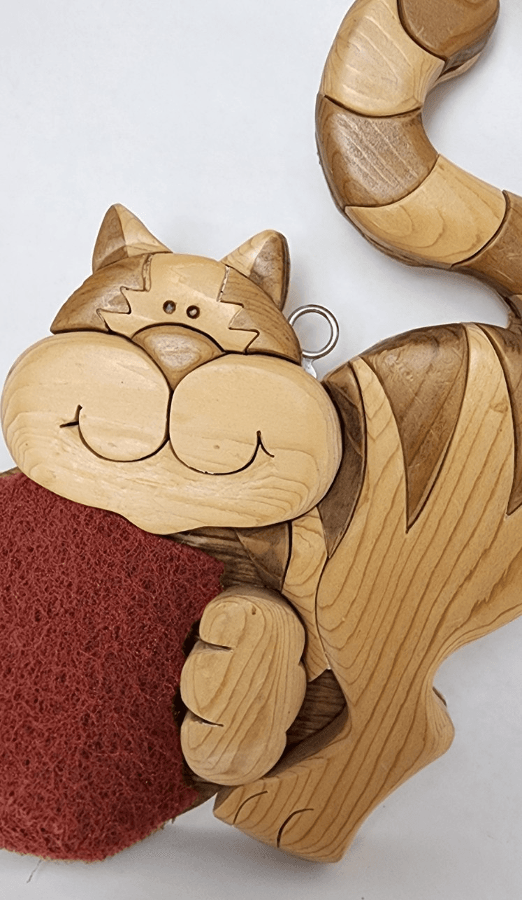 Wooden Cat Push Pin Wall Decor 2005 Vintage Signed JL - Thumbnail 4