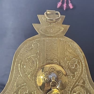 Ancient Jewish Hamsa Hand of Fatima Moroccan Judism Vintage Brass Velvet Box - Thumbnail 4