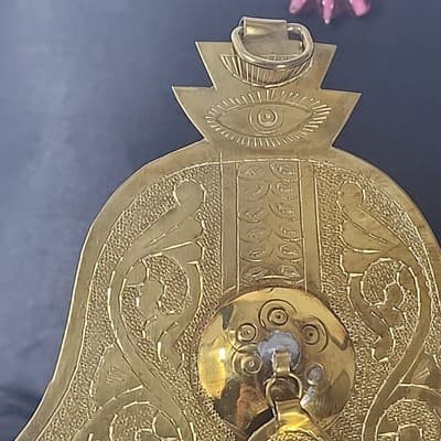 Ancient Jewish Hamsa Hand of Fatima Moroccan Judism Vintage Brass Velvet Box - Thumbnail 3