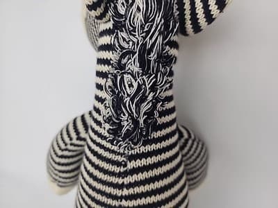Vintage sock zebra doll 22" Black Cream knitted - Thumbnail 15