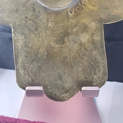 Ancient Jewish Hamsa Hand of Fatima Moroccan Judism Vintage Brass Velvet Box - Thumbnail 11