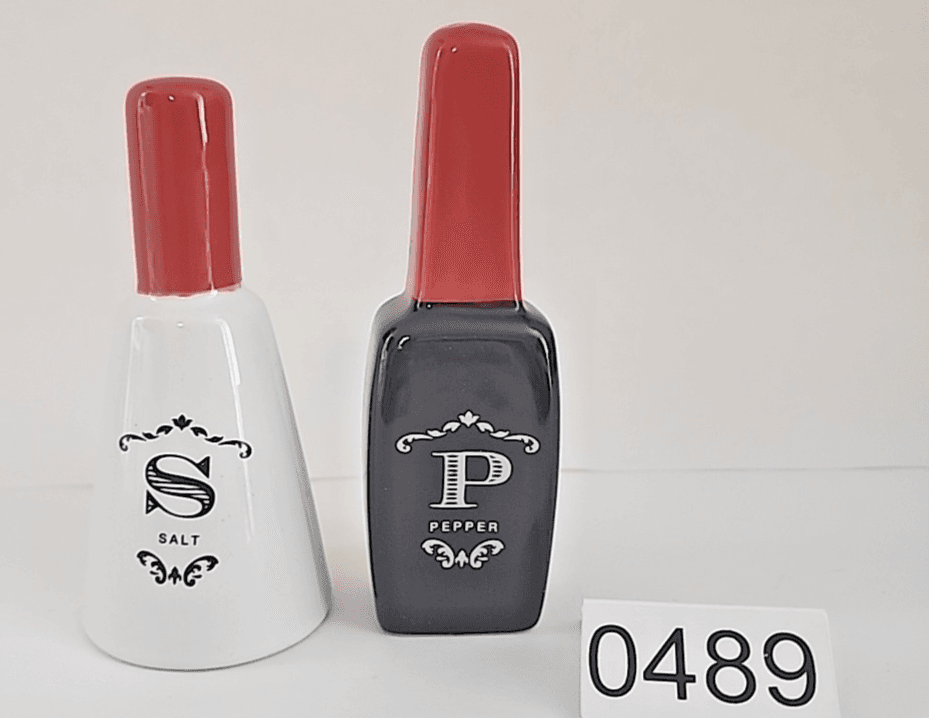 Wink Red Nail Polish Shape Salt & Pepper Shakers Set 4" Tall black white