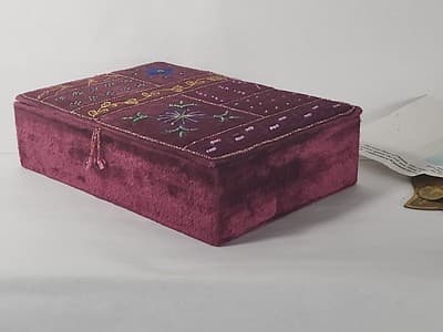 Ancient Jewish Hamsa Hand of Fatima Moroccan Judism Vintage Brass Velvet Box - Thumbnail 18