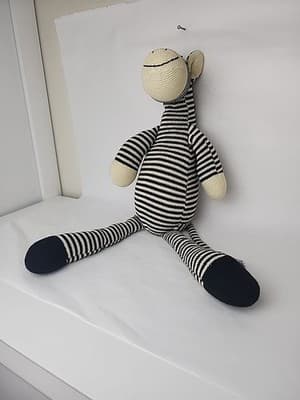 Vintage sock zebra doll 22" Black Cream knitted