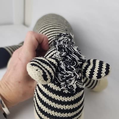 Vintage sock zebra doll 22" Black Cream knitted - Thumbnail 6