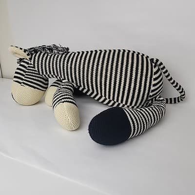 Vintage sock zebra doll 22" Black Cream knitted - Thumbnail 4