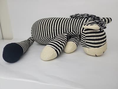 Vintage sock zebra doll 22" Black Cream knitted - Thumbnail 2