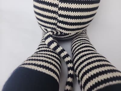 Vintage sock zebra doll 22" Black Cream knitted - Thumbnail 18