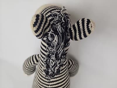 Vintage sock zebra doll 22" Black Cream knitted - Thumbnail 14