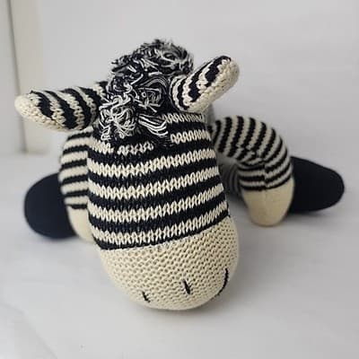 Vintage sock zebra doll 22" Black Cream knitted - Thumbnail 3