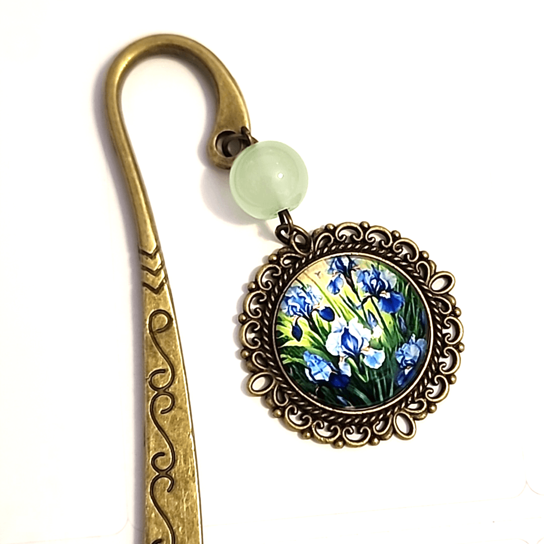 ~4.5” Bronze-tone Metal Hook Bookmark ~1” Iris Floral Dangle Pendant New - Thumbnail 2