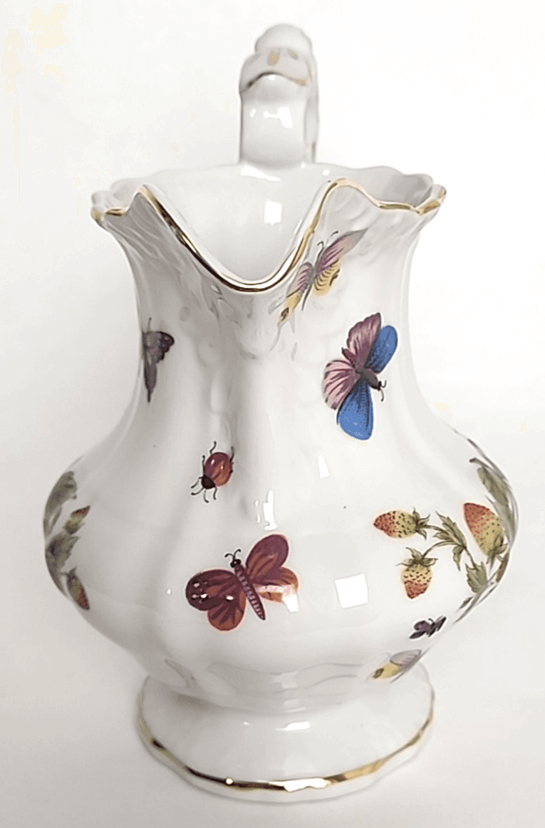Japan Vintage Porcelain Pitcher Ardault Strawberry & Butterfly Pattern Stamped - Thumbnail 2