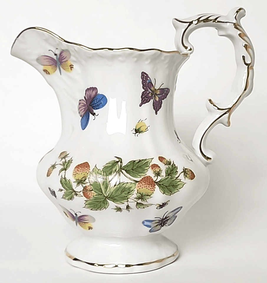 Japan Vintage Porcelain Pitcher Ardault Strawberry & Butterfly Pattern Stamped
