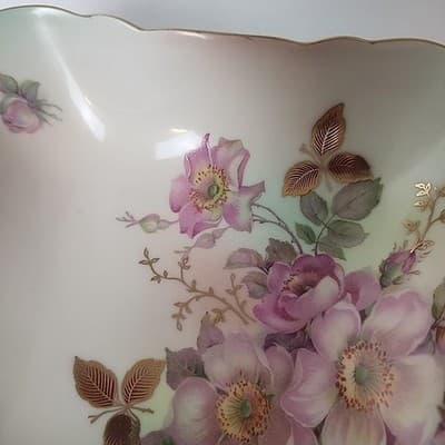 Bavaria Schumann Arzberg Germany Square Bowl Vintage WIld Rose Pattern Gold Gilt - Thumbnail 5