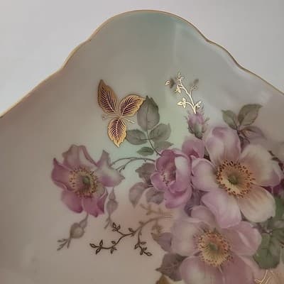 Bavaria Schumann Arzberg Germany Square Bowl Vintage WIld Rose Pattern Gold Gilt - Thumbnail 6